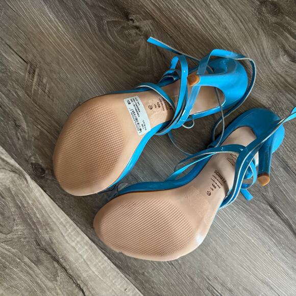 SCHUTZ Cloe Vinyl Strappy Heels – Blue Patent, Clear Strap, Size 10B Womens - Picture 6 of 8